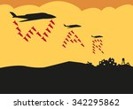 Fighter Planes Drop Bombs in a War Text formation. Editable Clip Art.