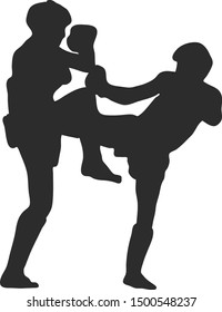 The fighter is playing amateur boxing like Muay thai kicking both feet and knee.