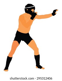 Fighter in ring vector illustration.Fight Fighter Muay Thai Boxing Karate Taekwondo Wrestling Kick Punch Grab Throw People