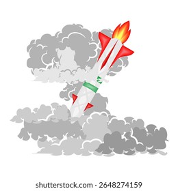 foguete de combate aterrissa através da terra. Ilustração vetorial