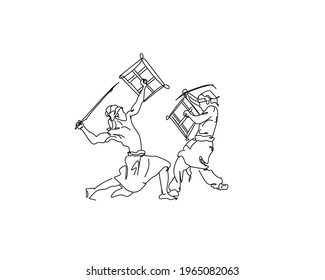 Fighter of Sasak Lombok Martial art culture vector line art illustration, can be decoration, background, etc. 