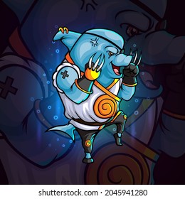 The fighter shark with the iron claw esport mascot design of illustration