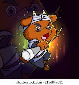 The fighter sheep hitting with the stick esport mascot design logo of illustration