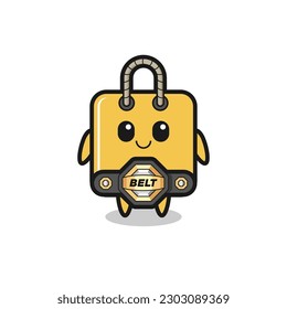 the fighter shopping bag mascot with a belt , cute style design for t shirt, sticker, logo element