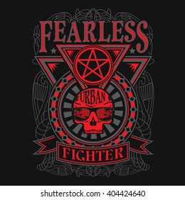 Fighter skull typography, t-shirt graphics, vectors
