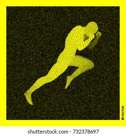 Fighter. Sports concept. 3D Human Body Model. Black and yellow grainy design. Stippled vector illustration.