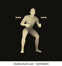 Fighter. Sports concept. 3D Model of Man. Human Body. Sport Symbol. Design Element. Vector Illustration.