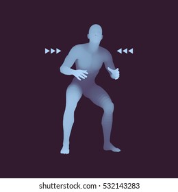 Fighter. Sports concept. 3D Model of Man. Human Body. Sport Symbol. Design Element. Vector Illustration. 