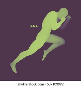 Fighter. Sports concept. 3D Model of Man. Human Body. Sport Symbol. Design Element. Vector Illustration.