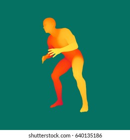 Fighter. Sports concept. 3D Model of Man. Sport Symbol. Design Element. Vector Illustration.