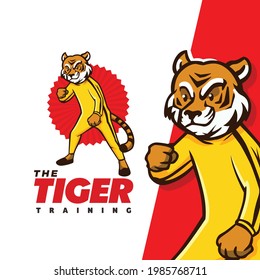 Fighter Tiger character mascot cartoon logo suitable for Gym team