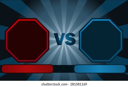 Fighter Versus Screen with Blank Octagonal Frames, Vector Illustration.