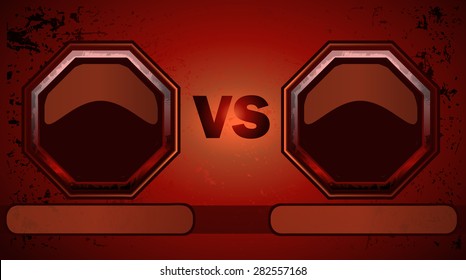 Fighter Versus Screen with Blank Octagonal Frames, Vector Illustration.