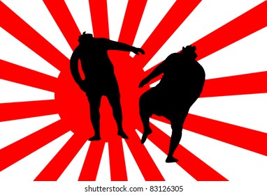 Fighters fight under the flag of Japan on the bottom
