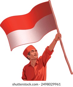 FIGHTERS HOLDING THE INDONESIAN FLAG, INDEPENDENT INDONESIA, 18 AUGUST 1945, INDONESIAN INDEPENDENCE