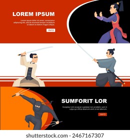 Combatientes Anuncios de artes marciales con luchadores ninja y samurai