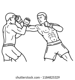 Fighters of martial mixed arts (MMA). Sport club. Vector flat outline icon illustration isolated on white background.