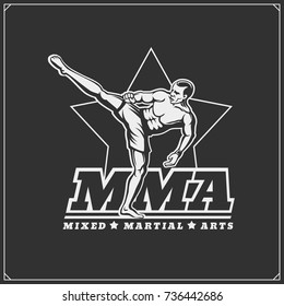 Fighters of martial mixed arts. Sport club emblem. Vector illustration.