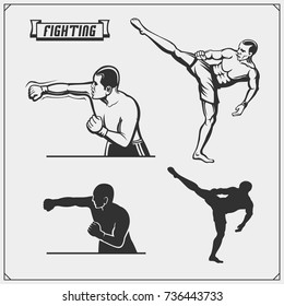 Fighters of martial mixed arts. Vector illustration.