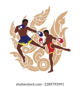 Fighting Action of Thai boxing and thai art background