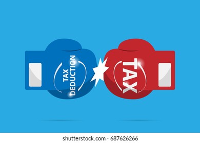 fighting of blue and red boxing gloves, tax and business concept