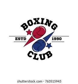Fighting boxing club logo, flying blue and red gloves