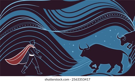 Fighting the Bull: Silhouette of a Toreador in the Spanish Night Sky