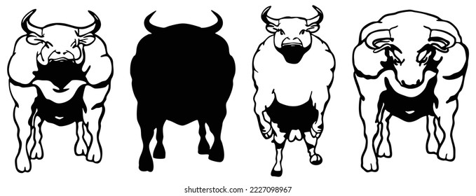 Fighting Bull ,sketch of a bull, Toro, animal illustration,freehand sketch illustration a set of bull, hand drawn illustration of bull on white background