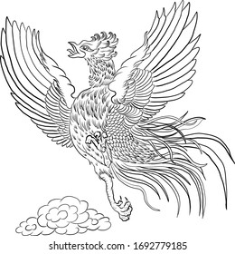 Fighting cock chicken Thai traditional vector illustration for tattoo or printing on white isolated background.game cock is one of the breeds of chicken.