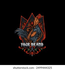 Fighting cock logo. Vector illustration of a rooster. premium logo