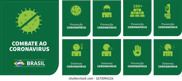 Fighting Coronavirus - Brazil - coronavirus prevention and symptom stamps in vector