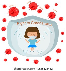 Fighting Coronavirus from China ,background Corona Virus ,girl background with mask fight to Corona Virus ,vector