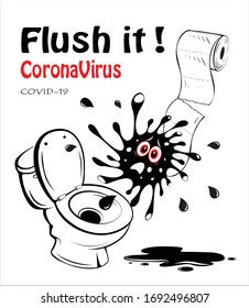 Fighting coronavirus with toilet paper. Humorous cartoon.