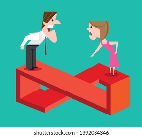Fighting couple who cannot agree and see things differently