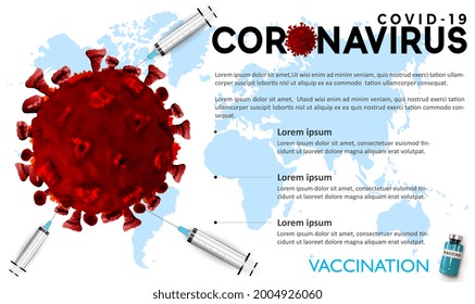 Fighting Covid-19 corona virus with vaccination. Covid-19 corona virus vaccination with vaccine bottle and syringe injection tool for covid19 immunization treatment. Vector illustration EPS10
