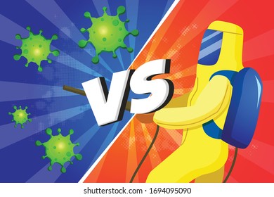 Fighting Covid-19 or Coronavirus concept inscription design banner,background and fight to virus vector illustration