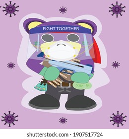 The fighting covid-19 together with Mr.purple bear