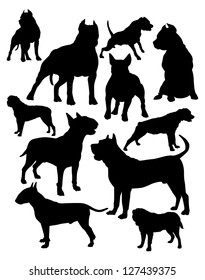 fighting dogs vector silhouettes