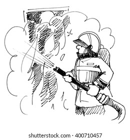 Fighting fire. Drawing by hand