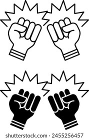 Fighting Game Icons. Black and White Vector Icons. Hands Clenched into Fists and Ready for Battle. Combat Competitions, Boxing. Game Concept