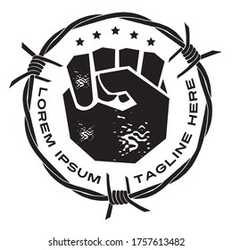 Fighting Hand icon and barbed wire vector illustration, perfect for martial art sport club and gym logo design