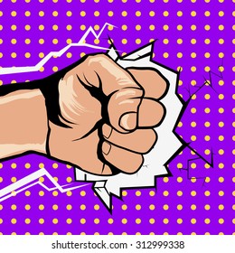 Fighting hand. Revolution poster. Pop-art style. Vector illustration.