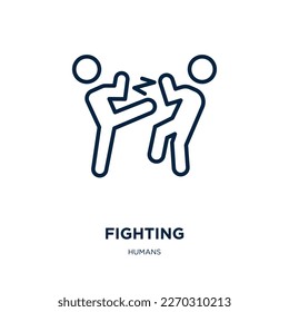 icono de lucha de la colección de humanos. Pelea lineal delgada, lucha, icono de contorno de hombre aislado en fondo blanco. Signo de lucha de vectores de línea, símbolo para web y móvil