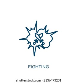 icono de pelea. Icono de contorno lineal delgado aislado en fondo blanco. Signo de lucha de vectores de línea, símbolo para web y móvil