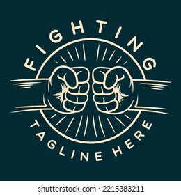 Fighting illustration Monoline Vector Logo, punch Boxing vintage badge, creative emblem Design For Tshirt