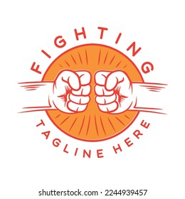 Fighting illustration Monoline Vector Logo, punch Boxing vintage badge, creative emblem Design For Tshirt