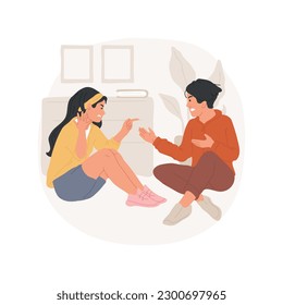 Fighting isolated cartoon vector illustration. Couple arguing and shouting sitting on floor, teens fighting and quarrelling, teenagers having conflict, people breaking up vector cartoon.