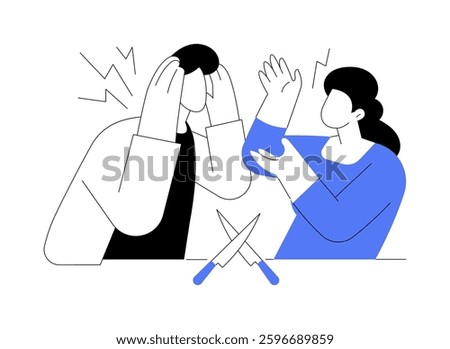 Fighting isolated cartoon vector illustrations. Husband and wife quarrel, young family fighting, romantic relationship problems, couples trouble, shout loudly, sort things out vector cartoon.
