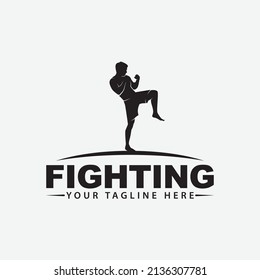fighting logo. Silhouette of a fighter, vector illustration.
