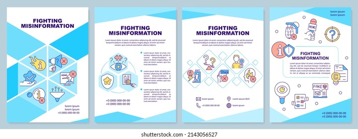 Fighting Misinformation Brochure Template. Information Warfare. Leaflet Design With Linear Icons. 4 Vector Layouts For Presentation, Annual Reports. Arial-Black, Myriad Pro-Regular Fonts Used